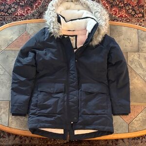 Hollister Dark Blue Puffer Jacket with Faux Fur Trim